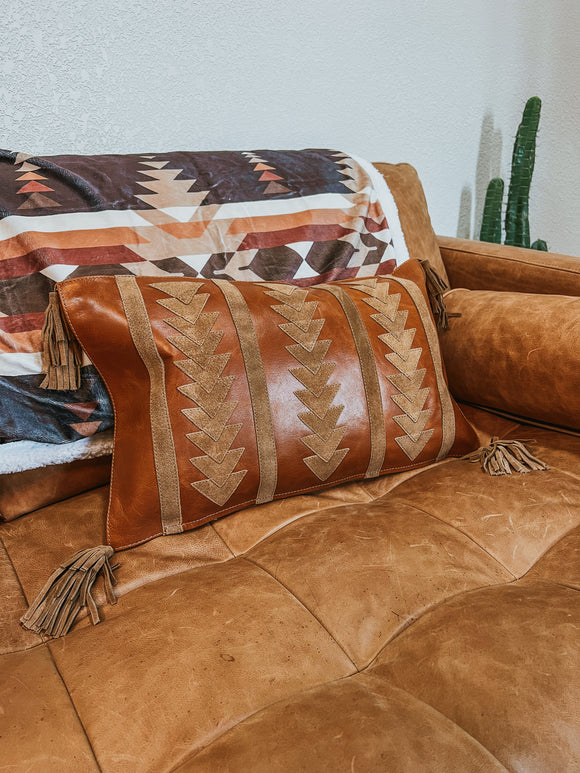 Genuine Leather + Suede Arrow Throw Pillow