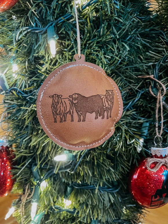 Leather Engraved Bulls Ornament