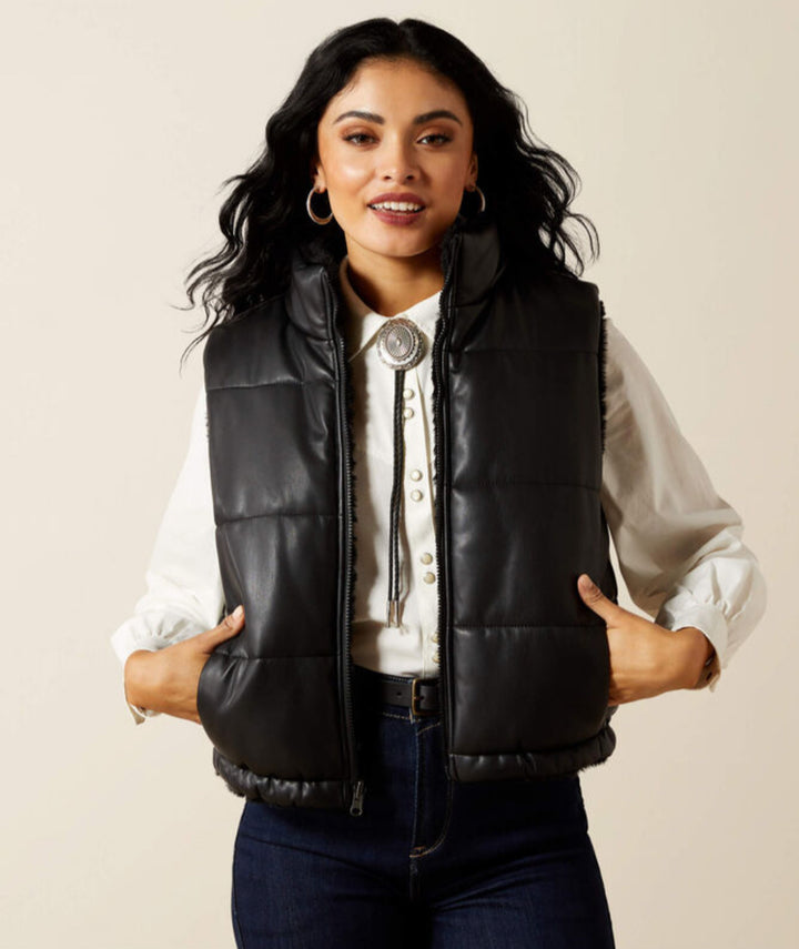 Ariat: Black Leather Puffer Vest