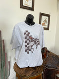 Checker Bronc T-Shirt-Ash