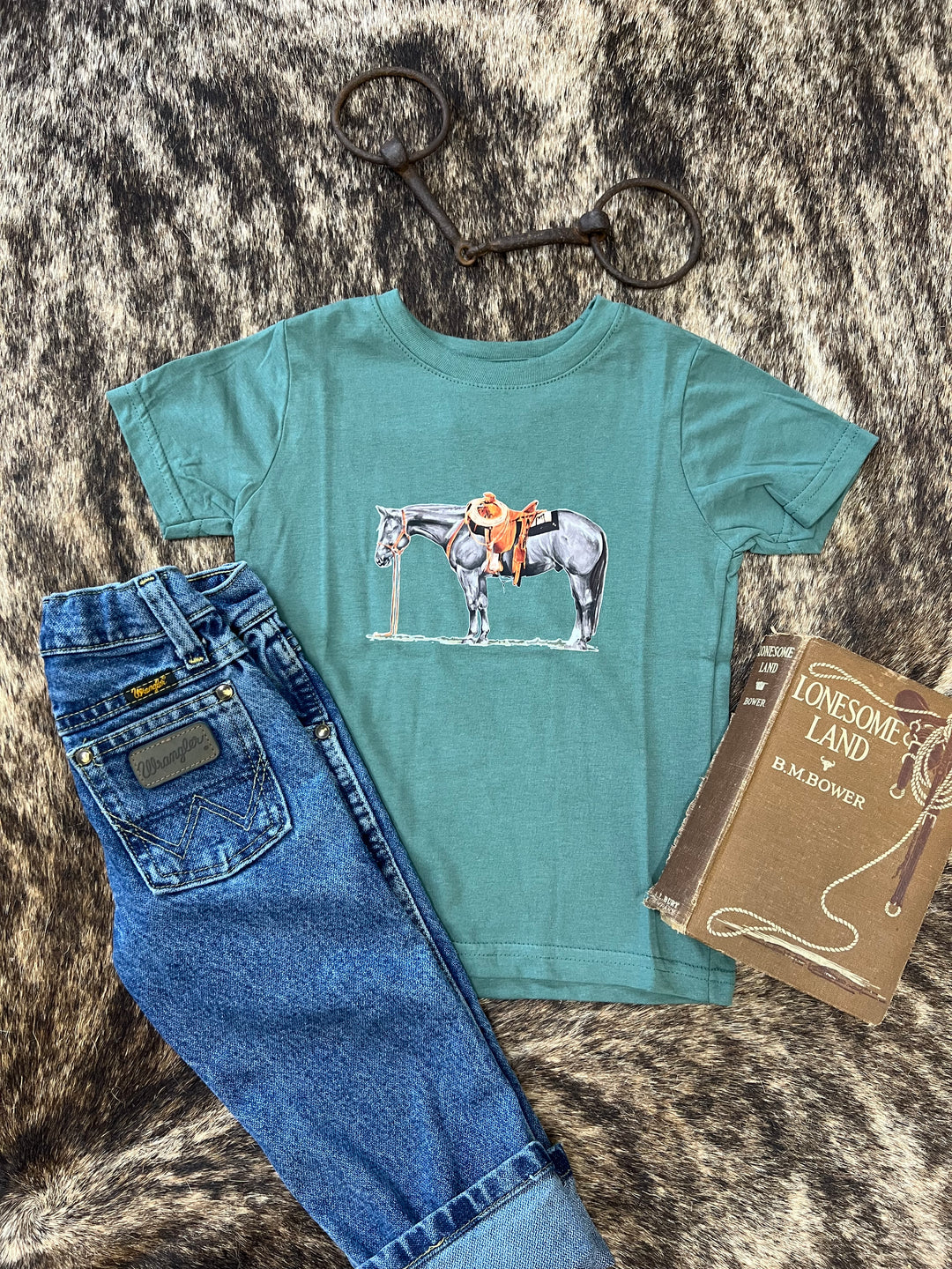 Gray Cow Pony Toddler Tee-Forest