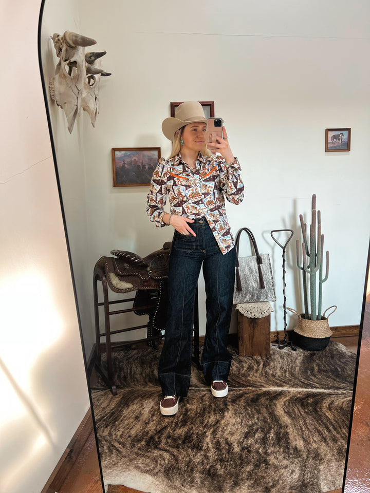 Cowboy Stamp Pearl Snap Button-Up