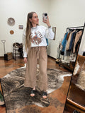 Latte Acid Wash Terry Wide Leg Pants