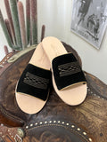 Nadia Black Suede Out Sandals