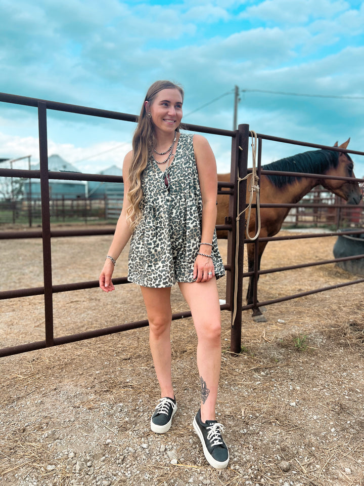 Leopard Denim Romper