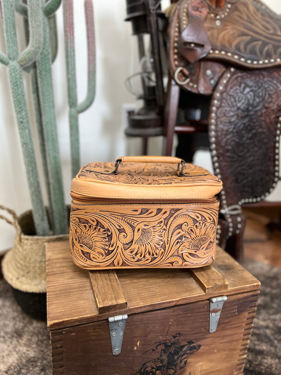 Tooled Leather Jewelry Case-Natural