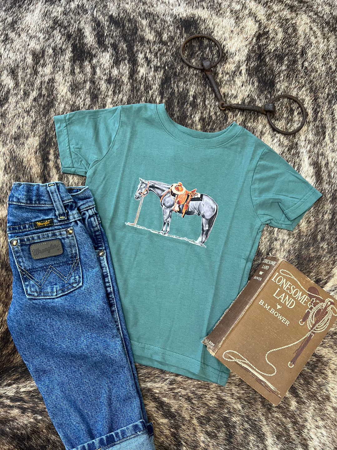 Gray Cow Pony Toddler Tee-Forest