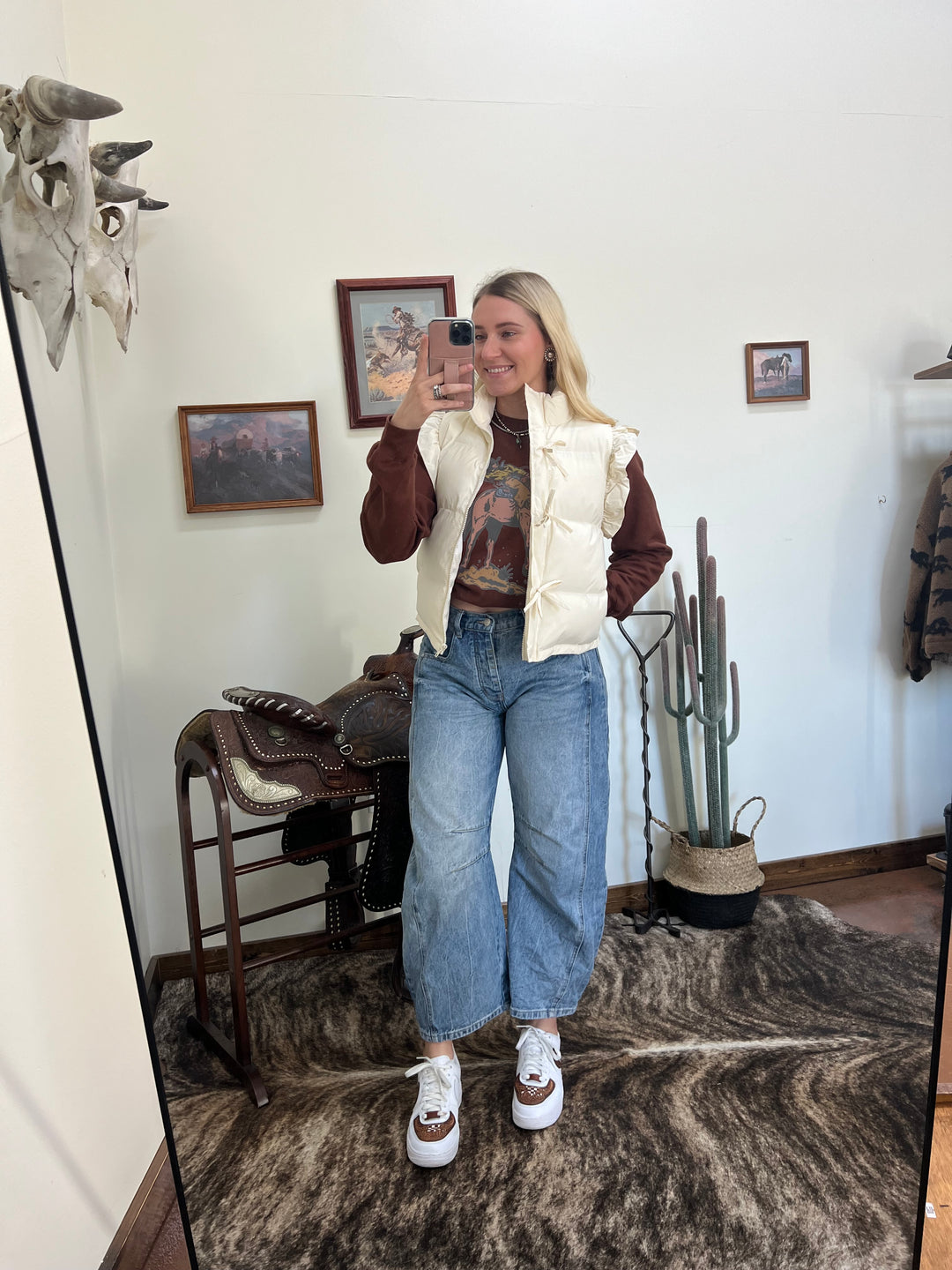 Cream Puffer Bow Vest