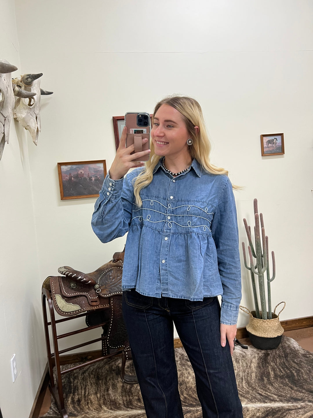 Loopty Lou Denim Long Sleeve Top