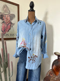 Embroidered Cowgirl Motif Button-Up-Denim