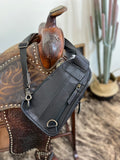 Tooled Leather Sling Bag- Black