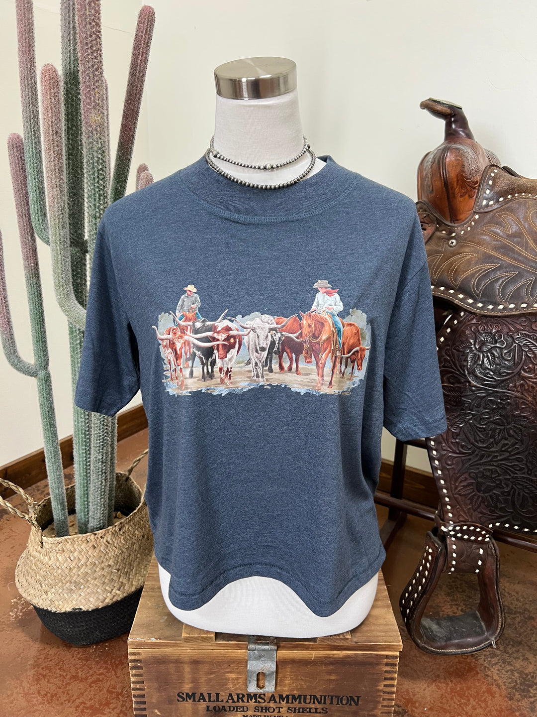Cows Come Home Crop Tee-Vintage Denim