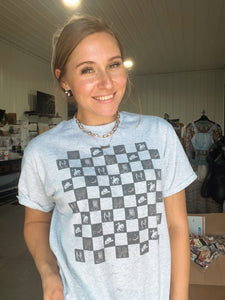 Western Checker T-Shirt-Ash