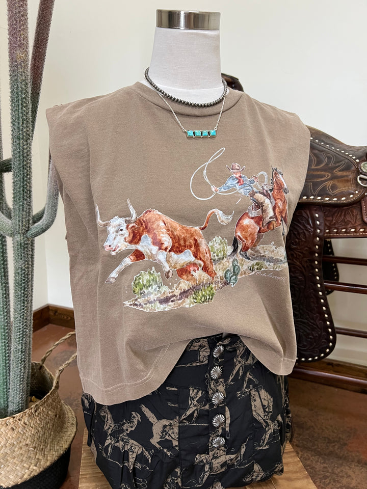 Cow Catcher Muscle Tank-Mocha