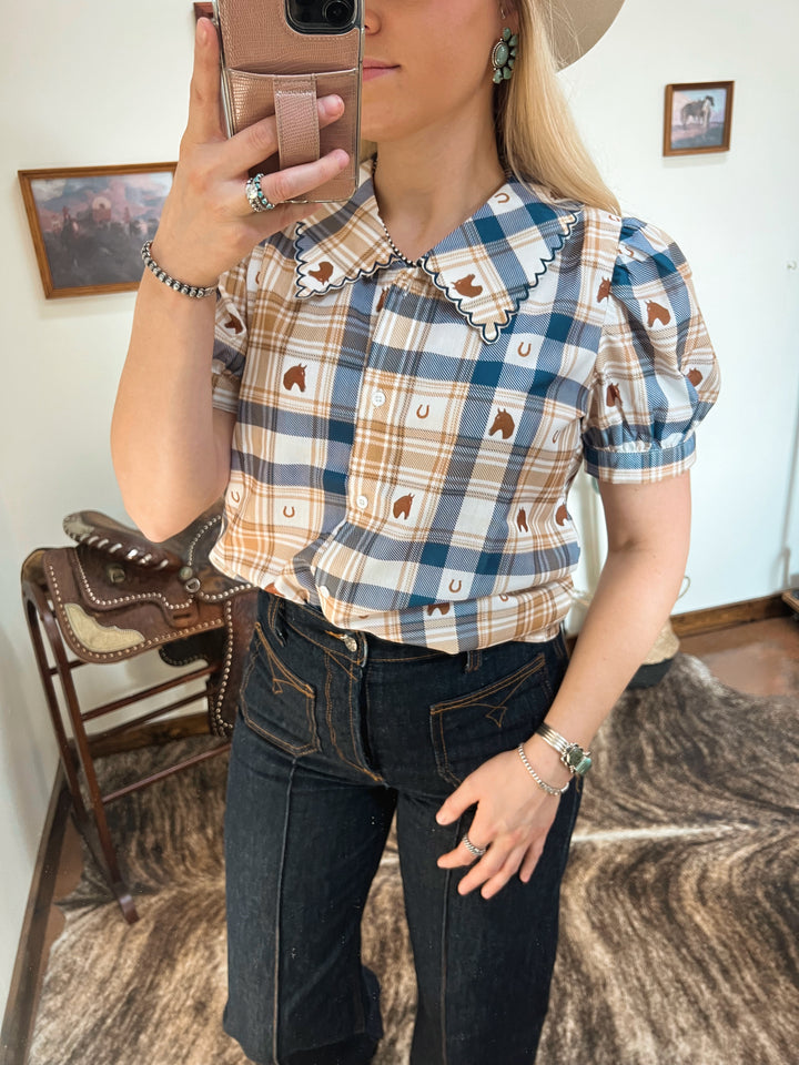 Plaid Horse Top