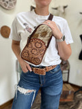 Tooled Leather Sling Bag- Cowhide