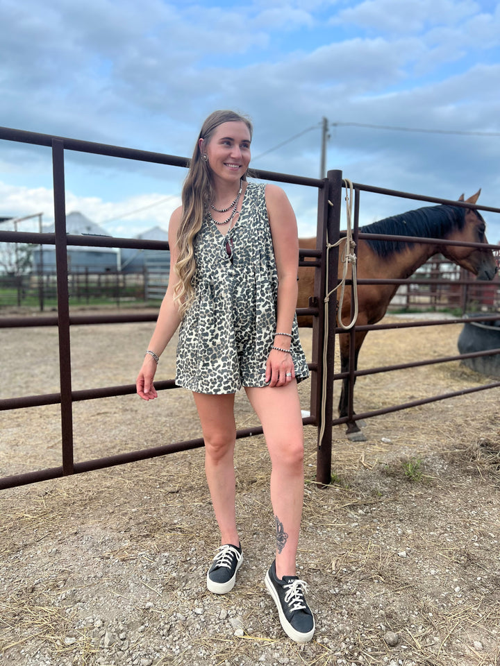 Leopard Denim Romper