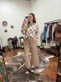 Latte Acid Wash Terry Wide Leg Pants