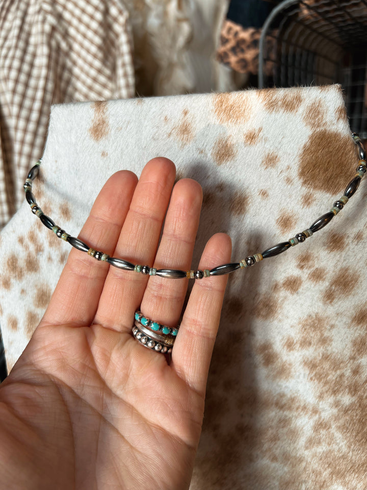 Desert Torpedo Pearls & Turquoise Necklace-14.5”