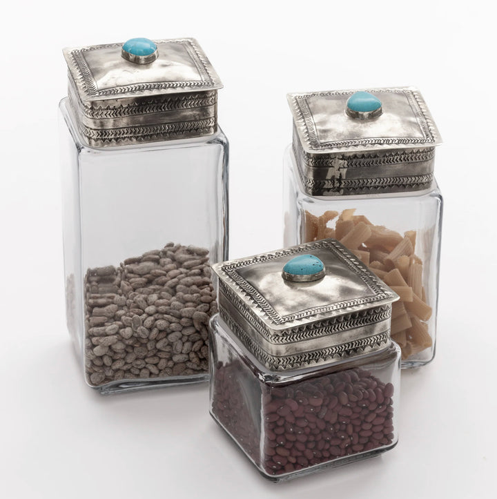 Turquoise Stamped Silver Glass Canister {3 sizes}