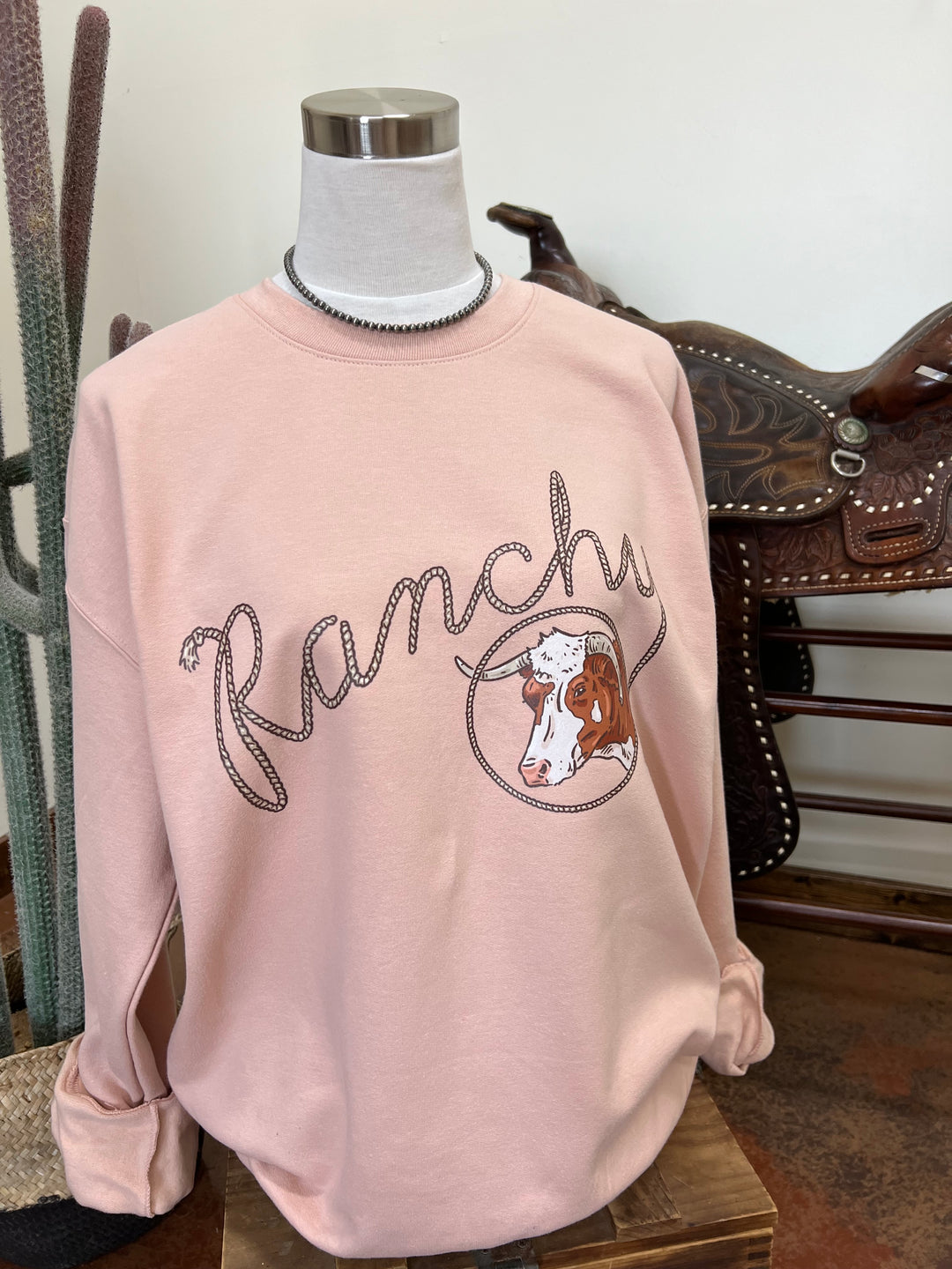 Ranchy Crewneck-Dusty Pink
