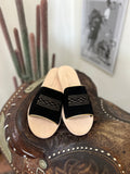Nadia Black Suede Out Sandals