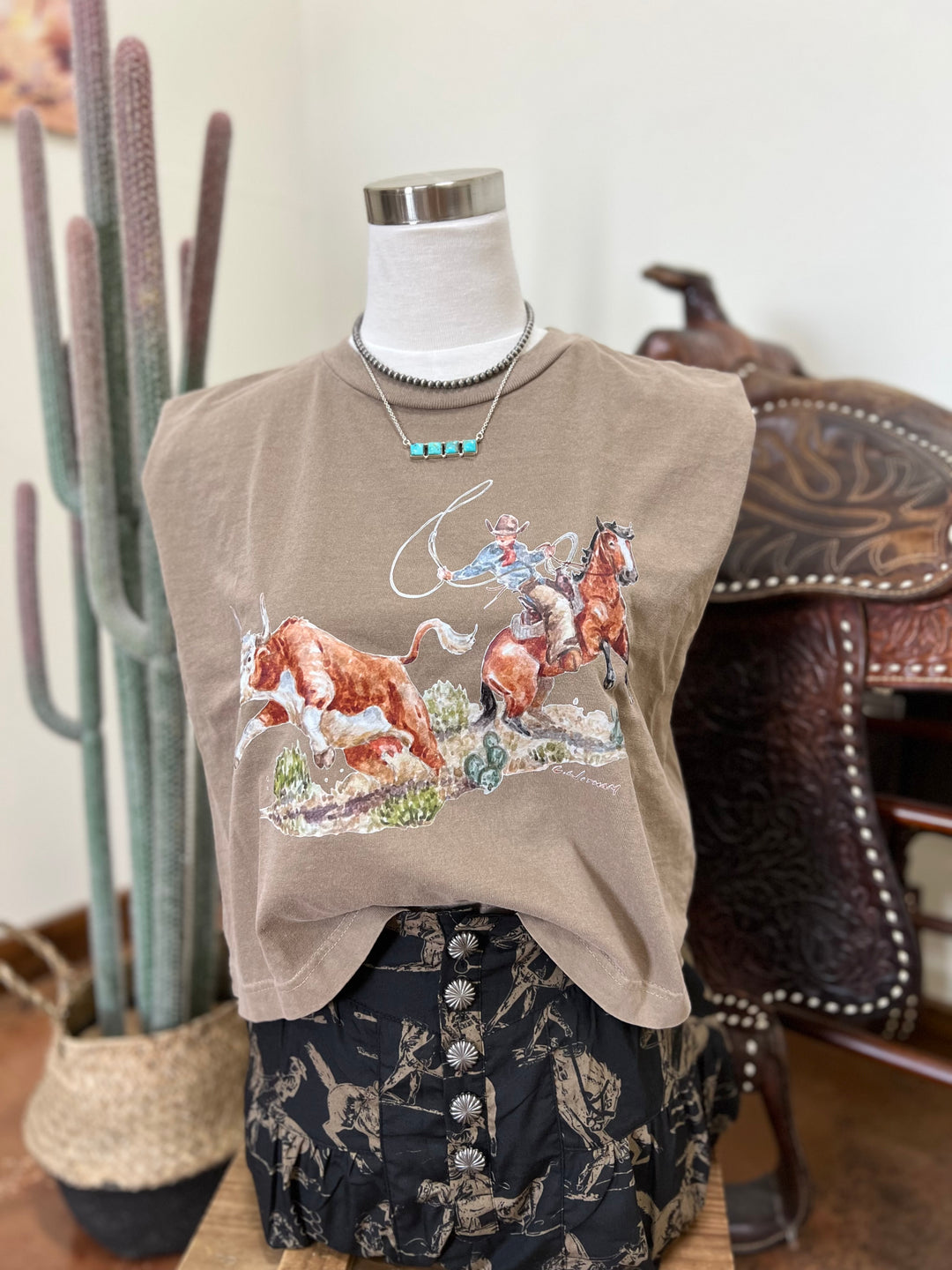 Cow Catcher Muscle Tank-Mocha
