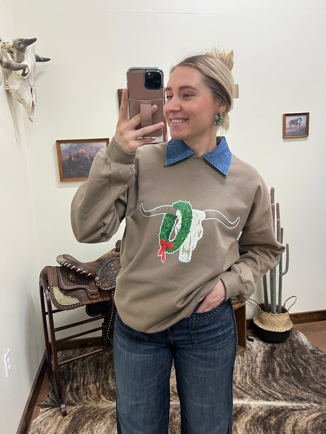 Longhorn Christmas Skull Crewneck