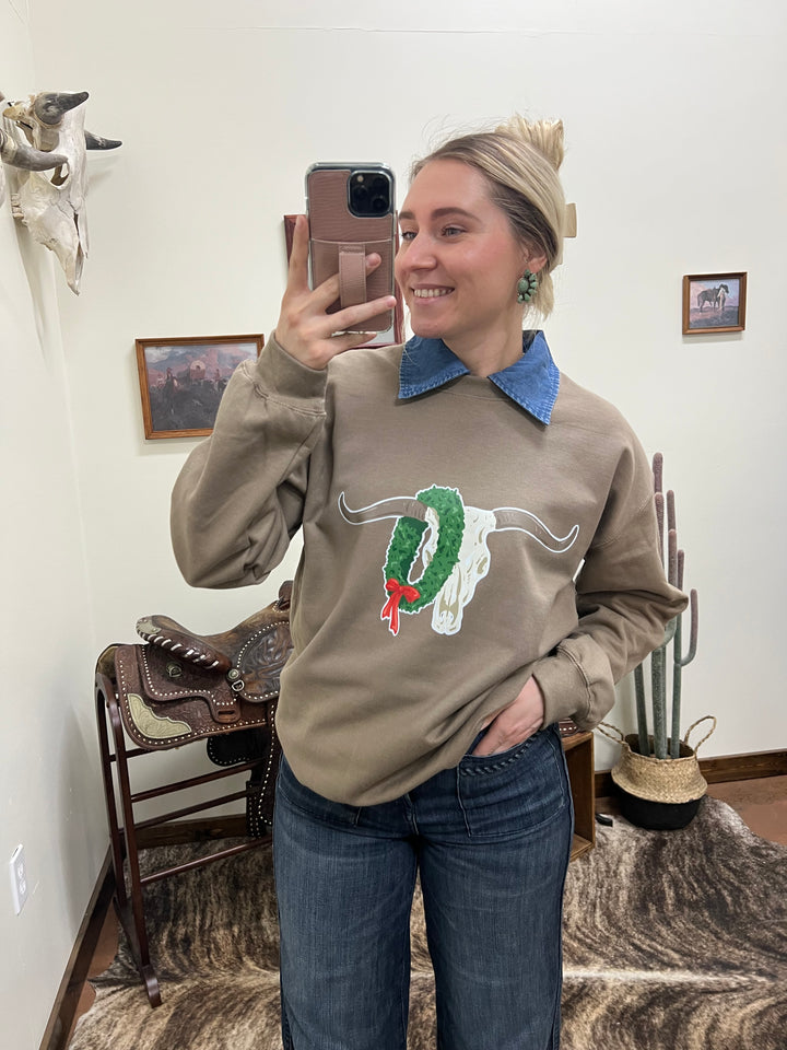 Longhorn Christmas Skull Crewneck