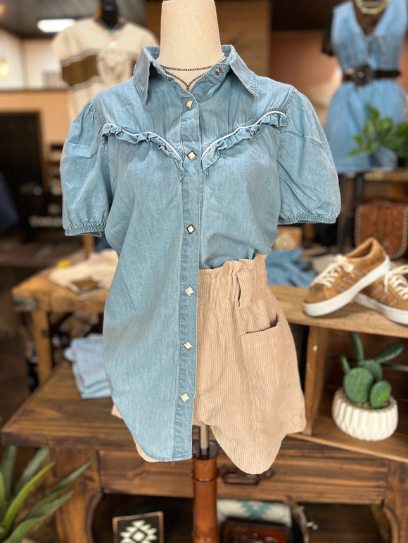 Rowdy Ruffles Denim Blouse