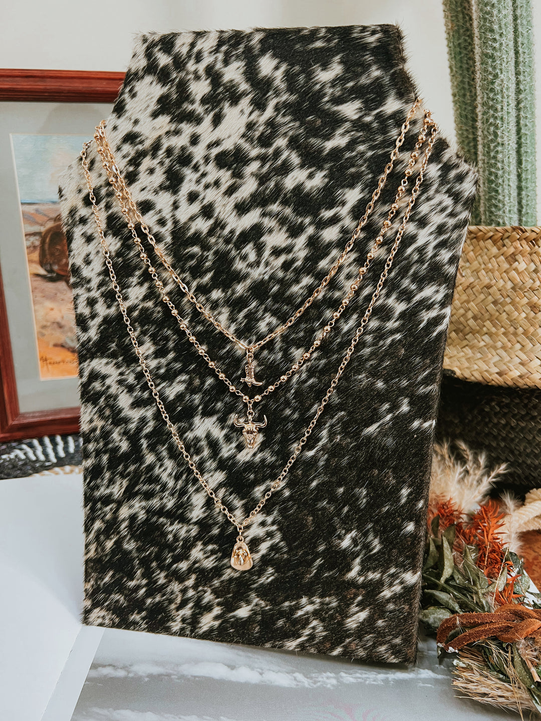 Faux Gold Cowboy Essentials Charm Necklace