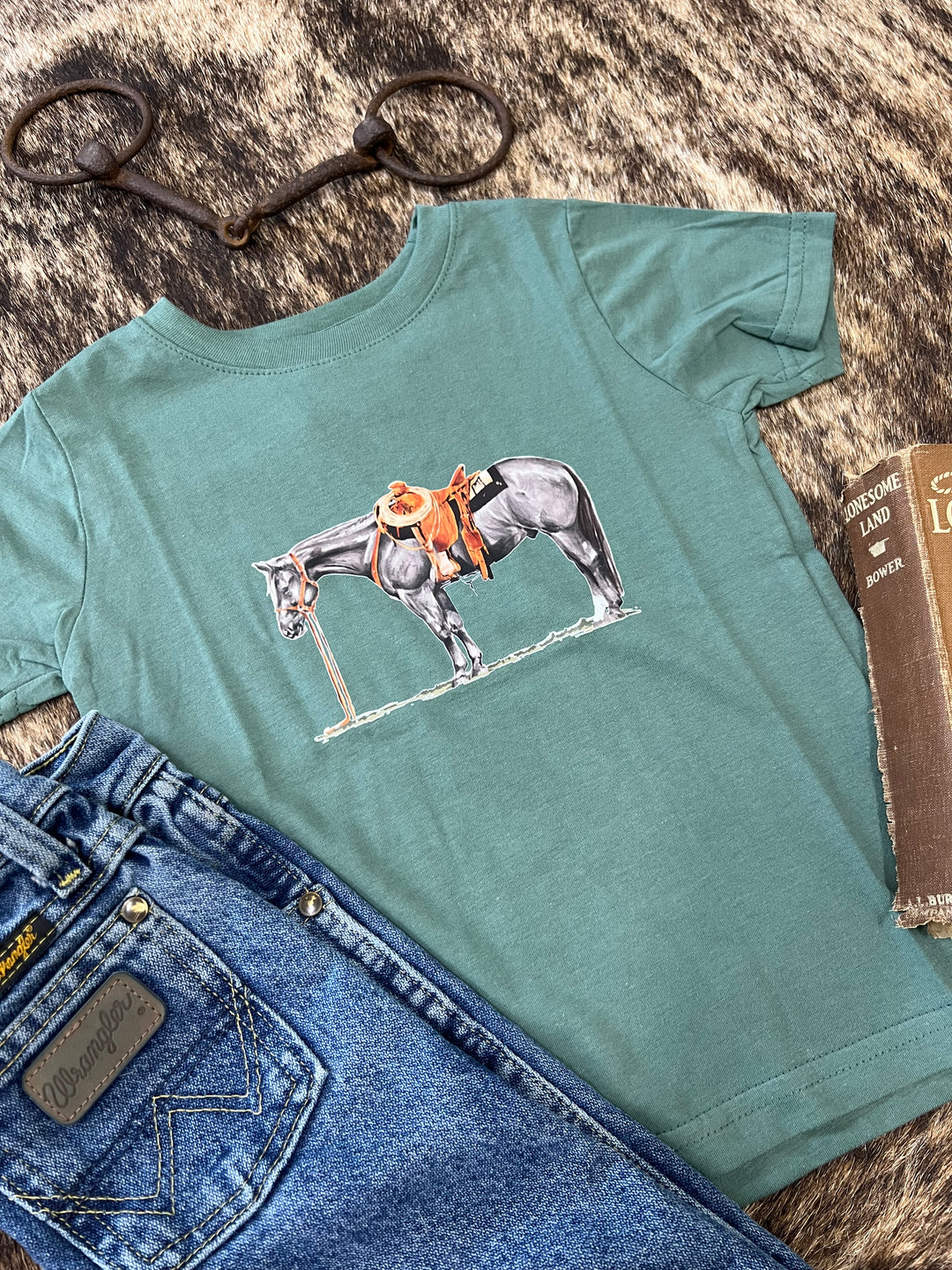 Gray Cow Pony Toddler Tee-Forest