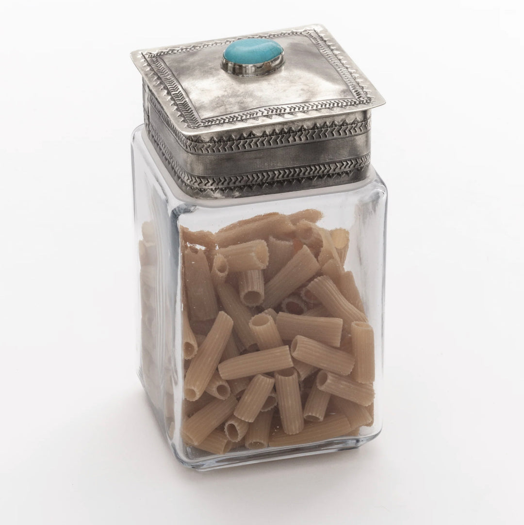 Turquoise Stamped Silver Glass Canister {3 sizes}