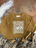 Checker Bronc Camel Crop Sweater