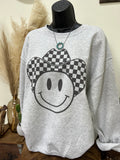 Checker Cowboy Crewneck- Ash