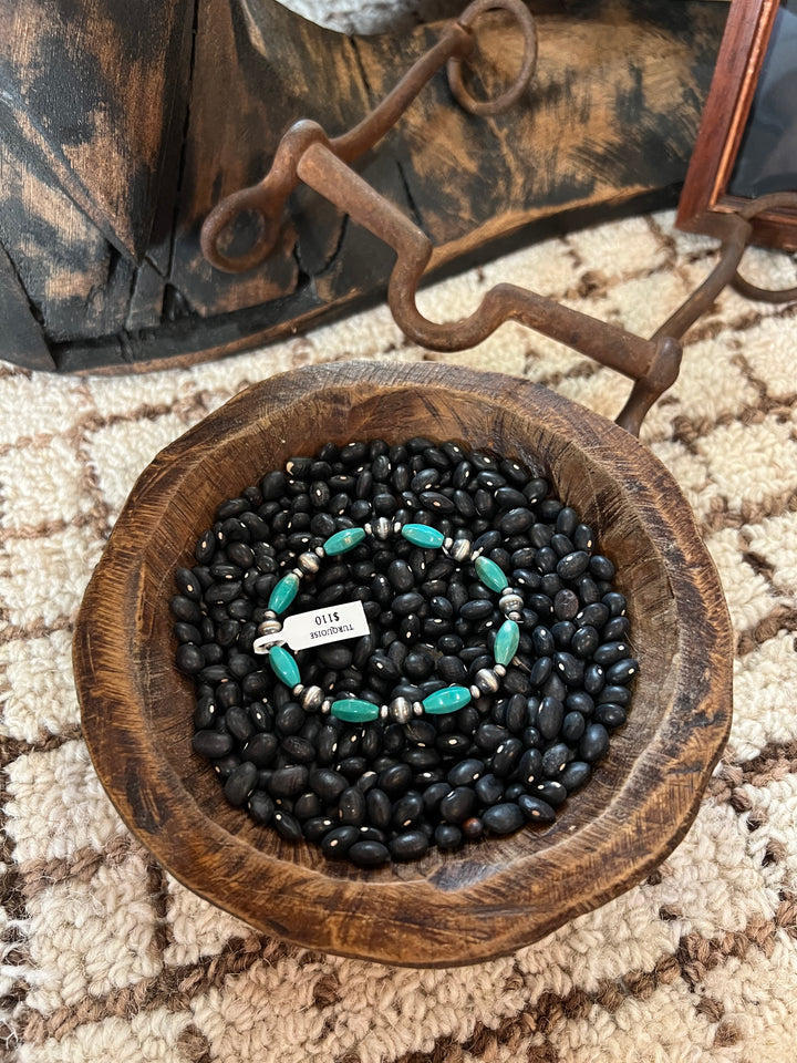 Desert Pearl & Torpedo Turquoise Stretchy Bracelet