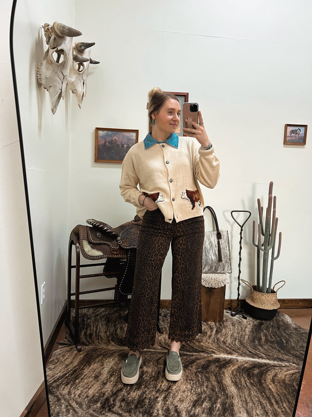 Leopard Eyelet Jeans