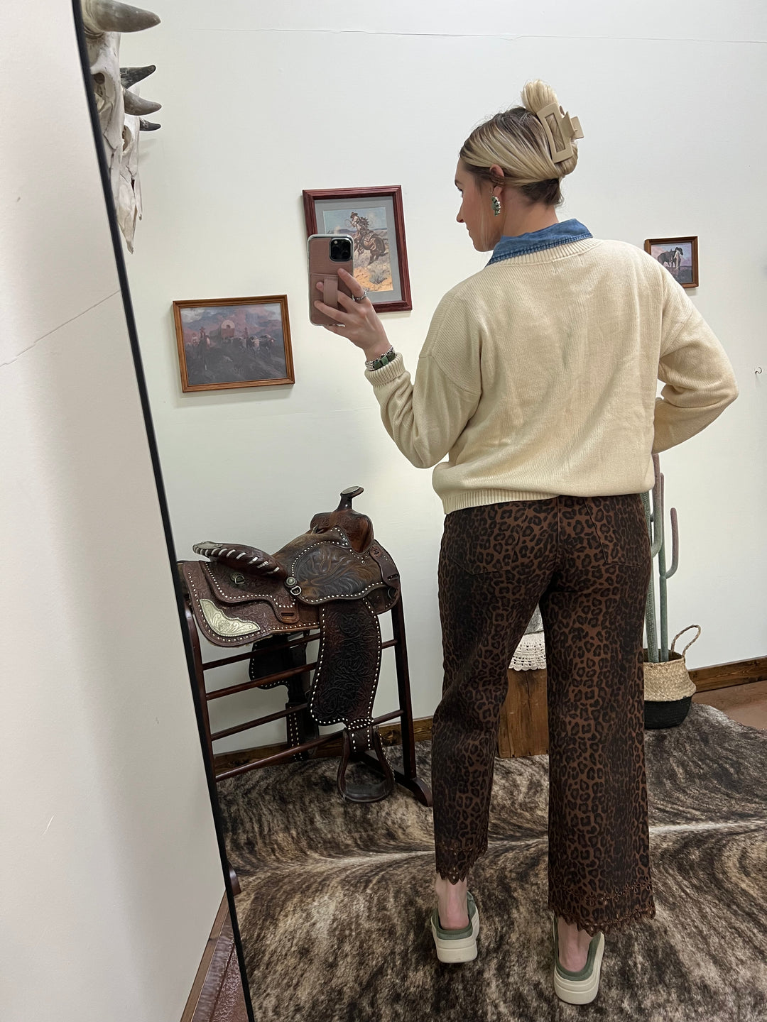 Leopard Eyelet Jeans