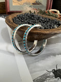 Faux Silver & Turquoise Hoop Earrings