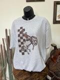 Checker Bronc T-Shirt-Ash