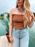 Smocked Tube Top-Camel