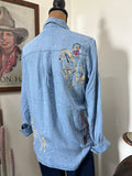 Embroidered Cowgirl Motif Button-Up-Denim