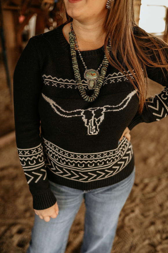 The Longhorn Sweater- Black