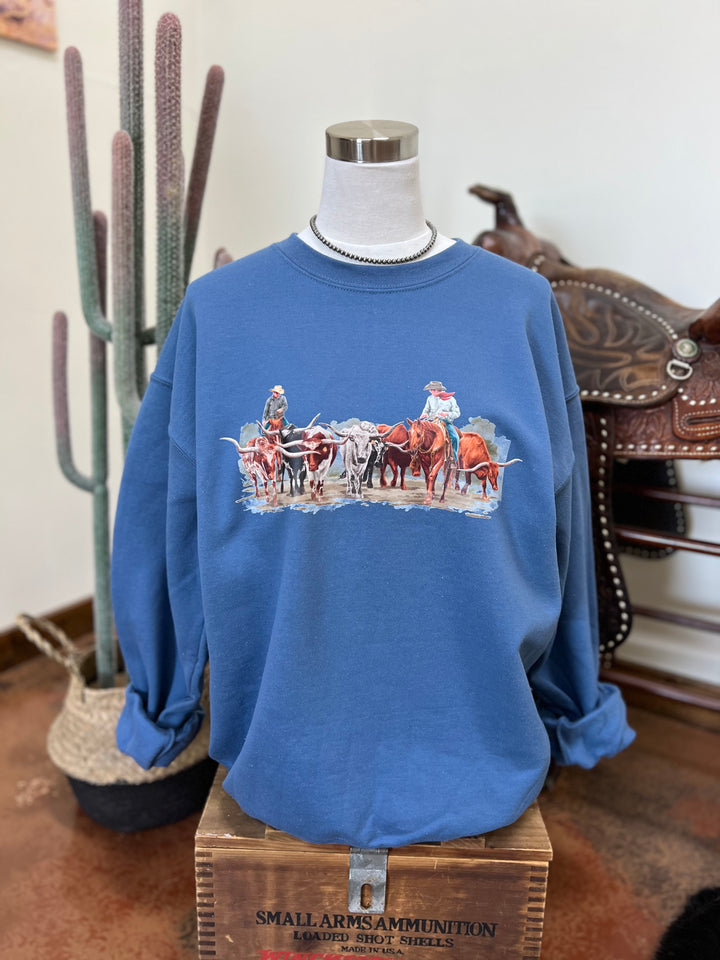 Cows Come Home Crewneck-Denim