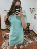 Rhinestone Studded Shirt Dress-Turquoise