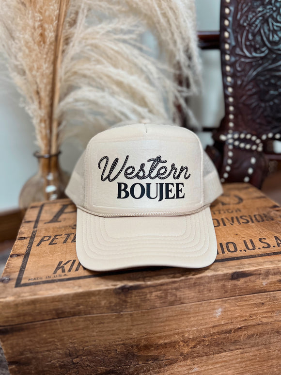Western Boujee Trucker Hat-Khaki