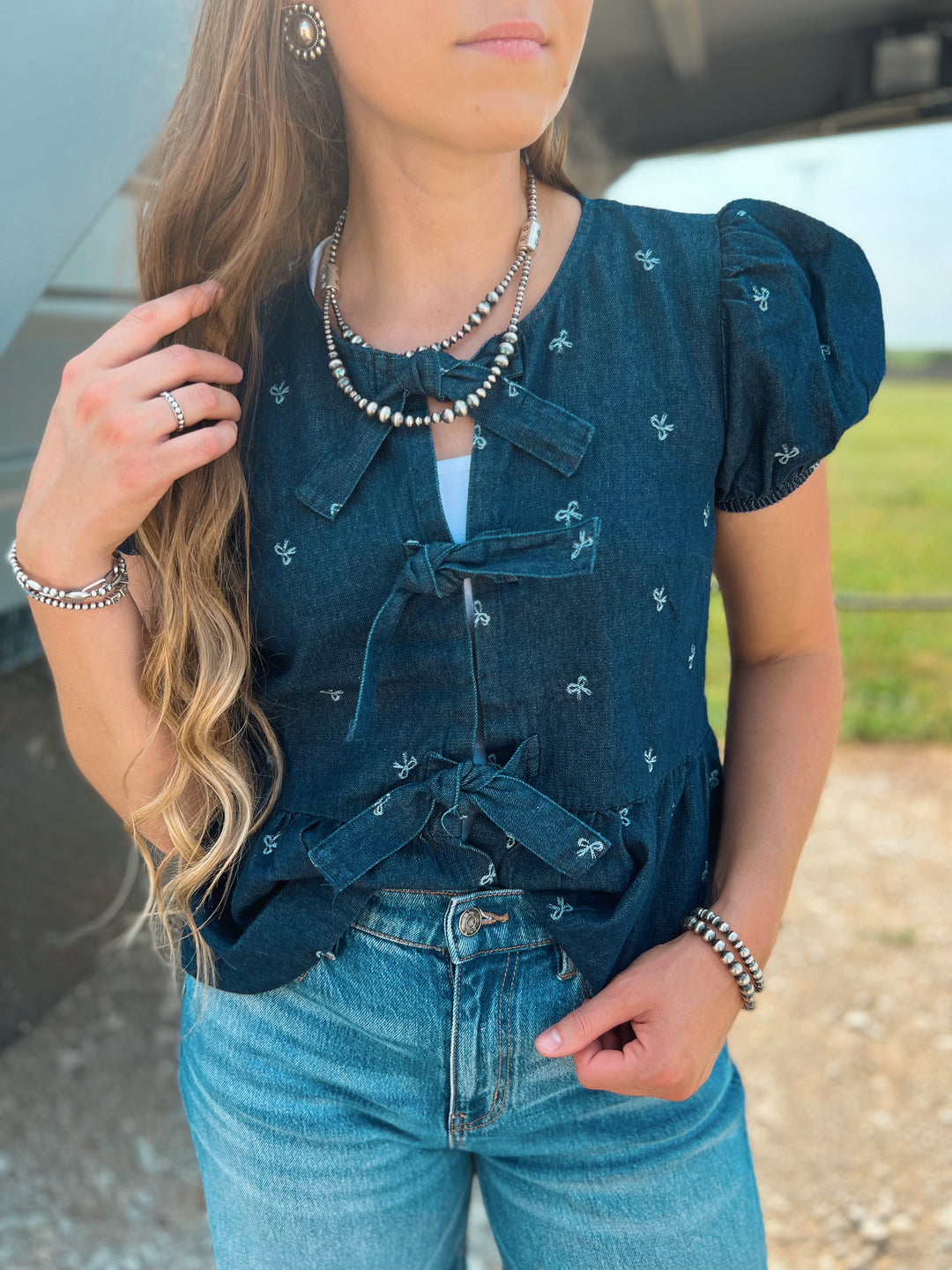 Vintage Denim Bow Top