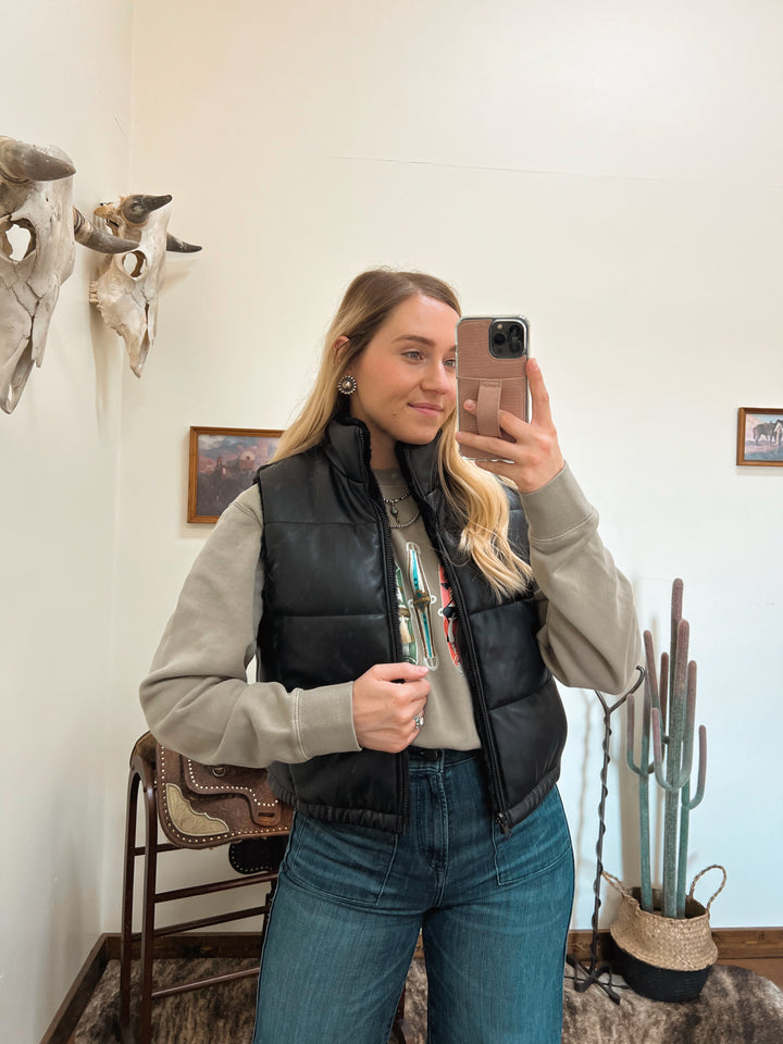 Ariat: Black Leather Puffer Vest