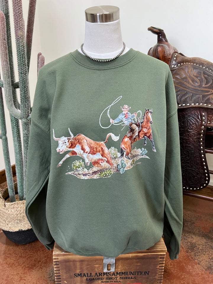 Cow Catcher  Crewneck-Olive