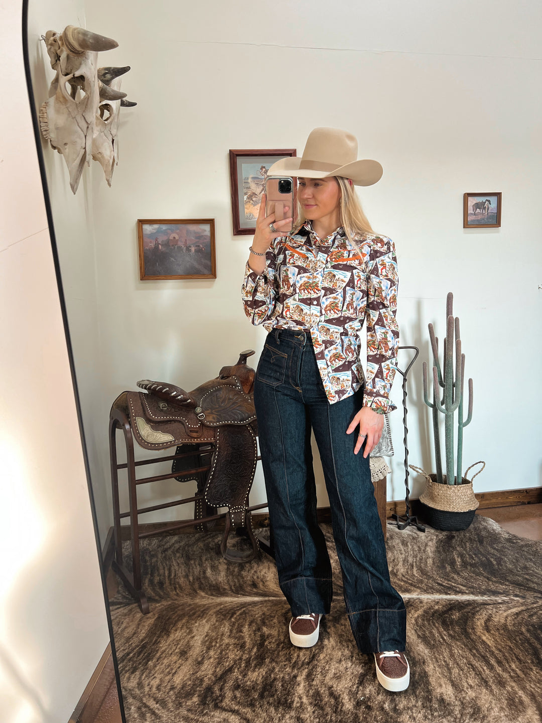 Cowboy Stamp Pearl Snap Button-Up